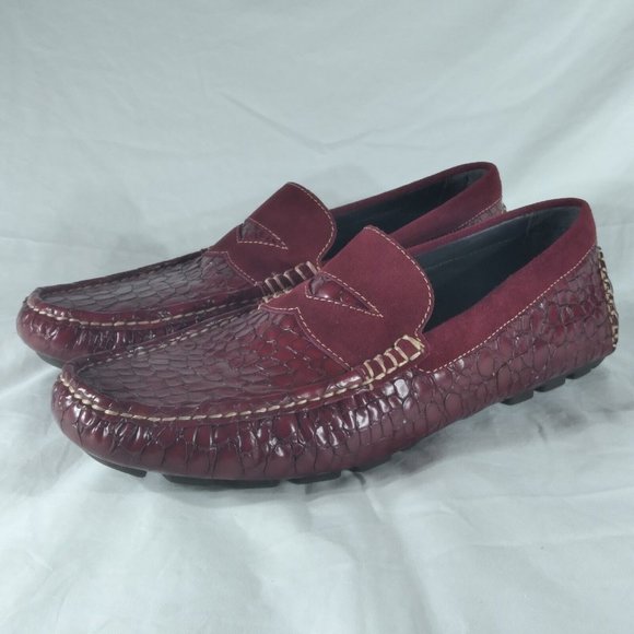 NWOB Donald J Pliner Mens Size 9M DEKEL Croc Print Leather & Suede Driving Shoes - Picture 4 of 11